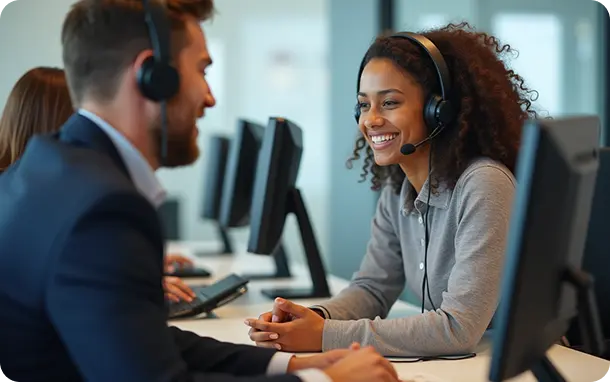 Customer support team assisting clients over the phone